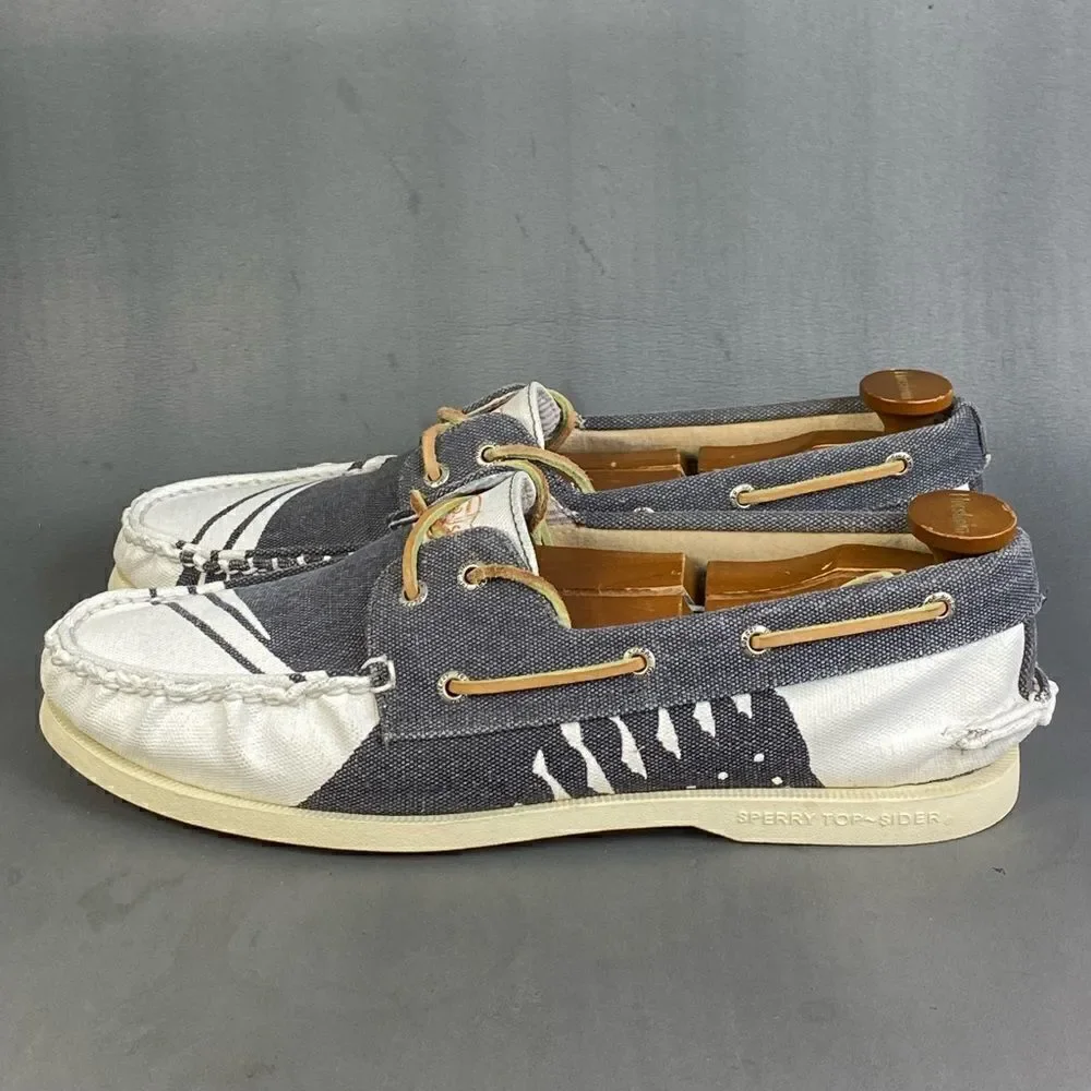 Sperry Top-Spider 2-Eye Hand Painted Rigger Navy/White boat shoes mens size 12